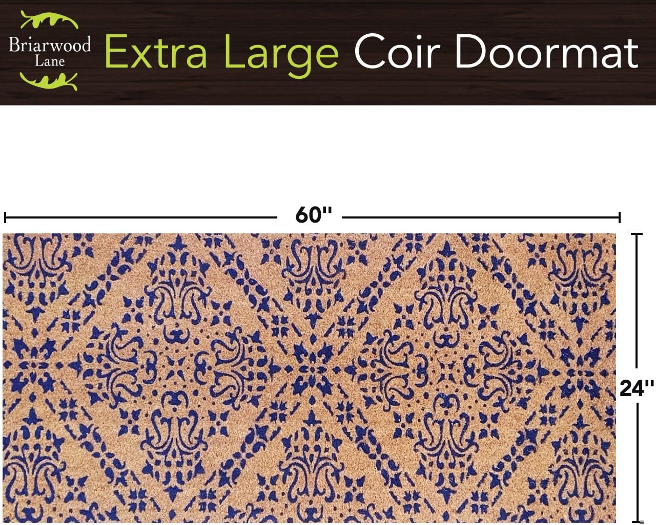 Briarwood Lane Blue Damask Extra Large Coir Doormat 24 x 60