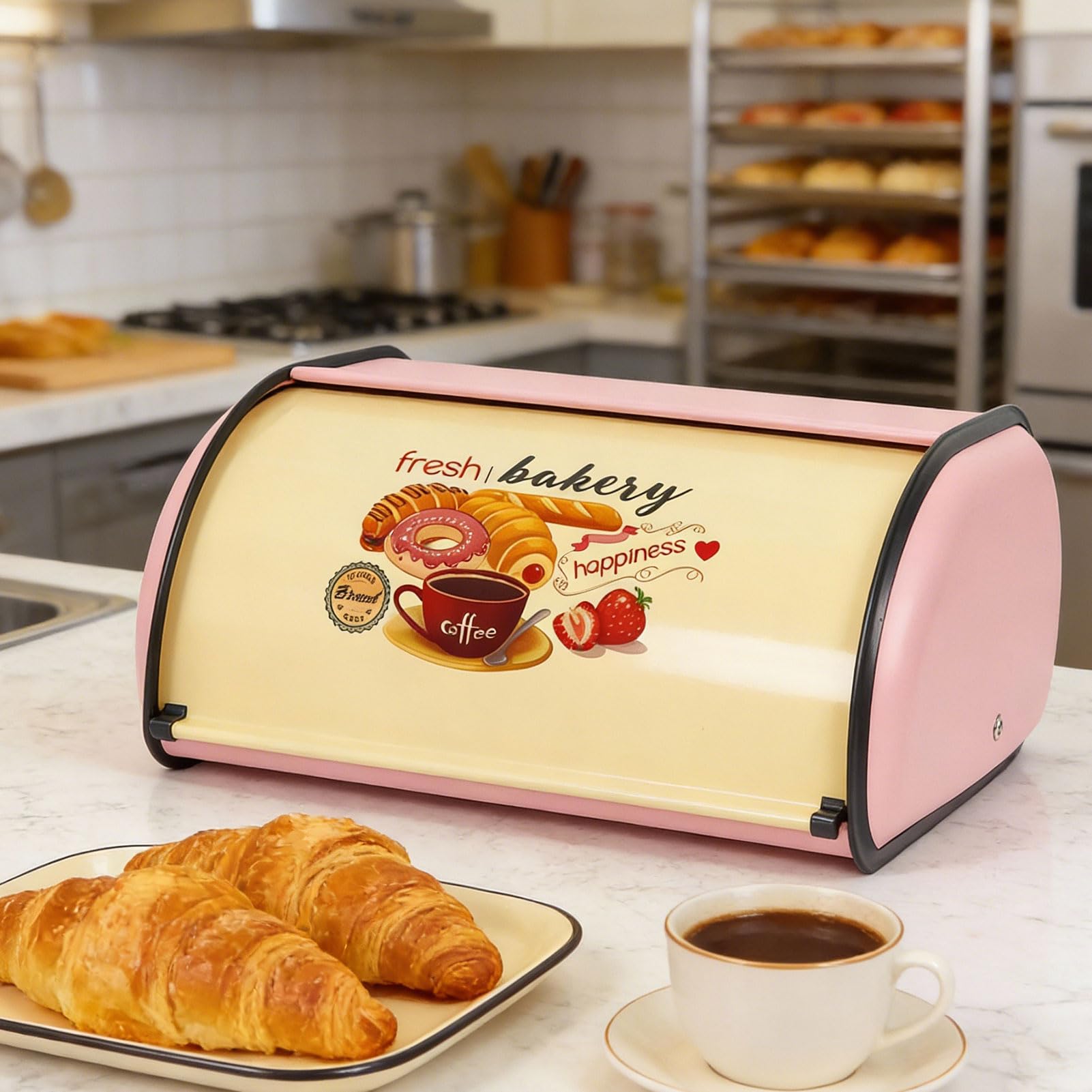 Eiserner Brotkasten Metall Groß Mit Deckel, Brotbox Zur Frischhaltung, Praktischer Brotkorb Für Küche & Haushalt, Ideal Für Knäckebrot, Brote & Brötchen (Rosa)