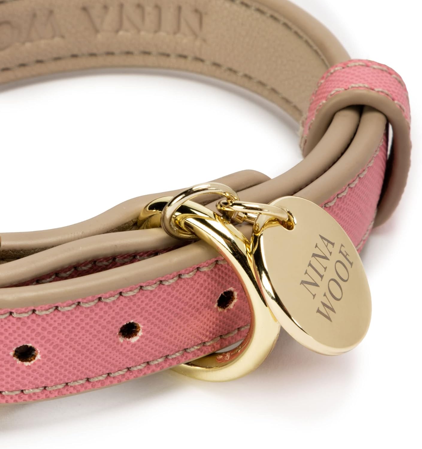 NINA WOOF Padded Vegan Leather Dog Collar Pink Dog Collar for Large Dogs, Dog