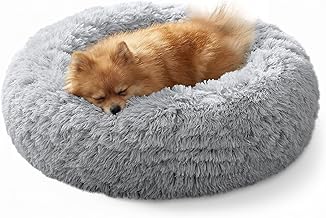 JOLLYVOGUE Small Dog & Cat Beds for Indoor Cats - 20 inches Calming Donut Dog Bed for Kittens & Puppies, Washable Round Fluffy Plush Faux Fur Pet Beds (Smoke Grey)