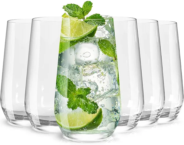 Drinking Glasses Set of 6, 16.4 oz Crystal Water Glasses,Tall Glass Cups,Highball Glass for Cocktail,Juice,Mojito,Iced Tea,Kitchen and Bar Glassware,Gifts for Dad 6Pcs 16.4oz/485ml Glasses