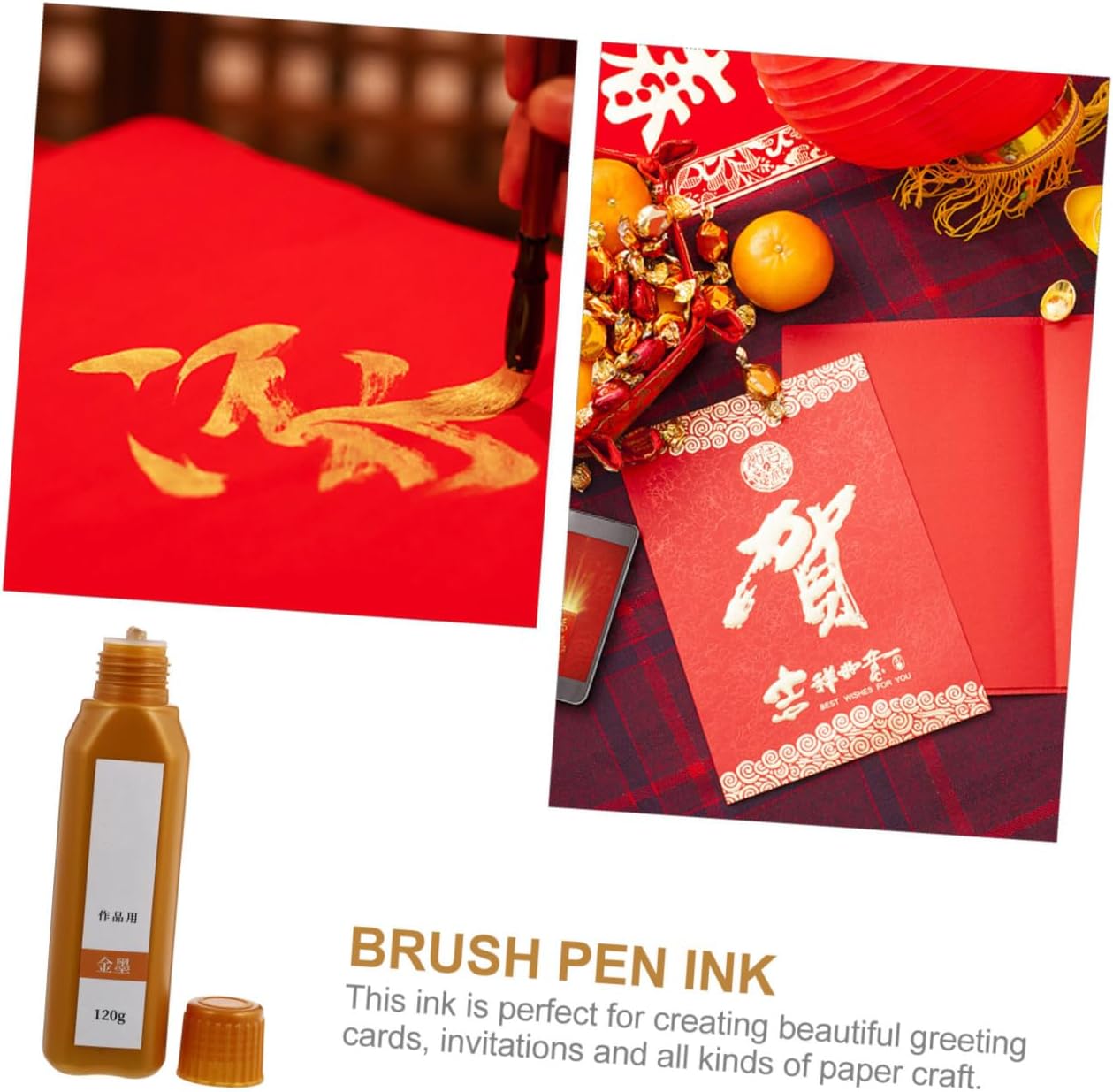 Lurrose Gold Calligraphy Ink Bottle for Chinese Brush Painting and Traditional Writing Professional Absorbent Ink for Couplets Scrapbooks and Artistic Drawing
