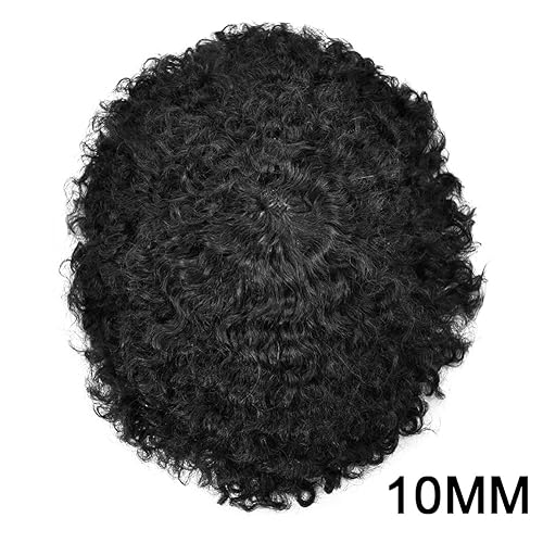 Miniatura 2 de Afro Toupee para hombres negros, duradero sistema de reemplazo de cabello con base de piel de polietileno completo para afroamericanos inyectados PU