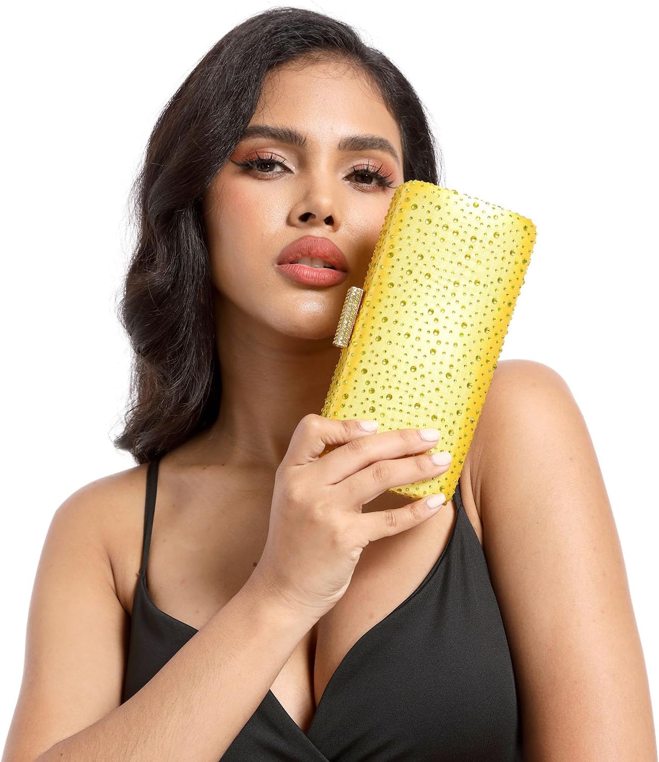 Boutique De FGG Elegant Women Crystal Clutch Purse Formal Evening Bags Wedding Handbags Cocktail Rhinestone Clutch Purse,Mini - Image 3