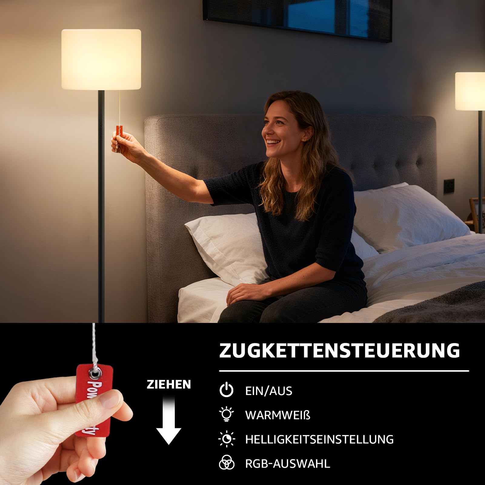 MALUX Lámpara de pie solar para exteriores con sensor de luz, regulable, blanco cálido y batería RGB, lámpara de pie inalámbrica, recargable por USB, IP44, resistente al agua, para jardín, terraza