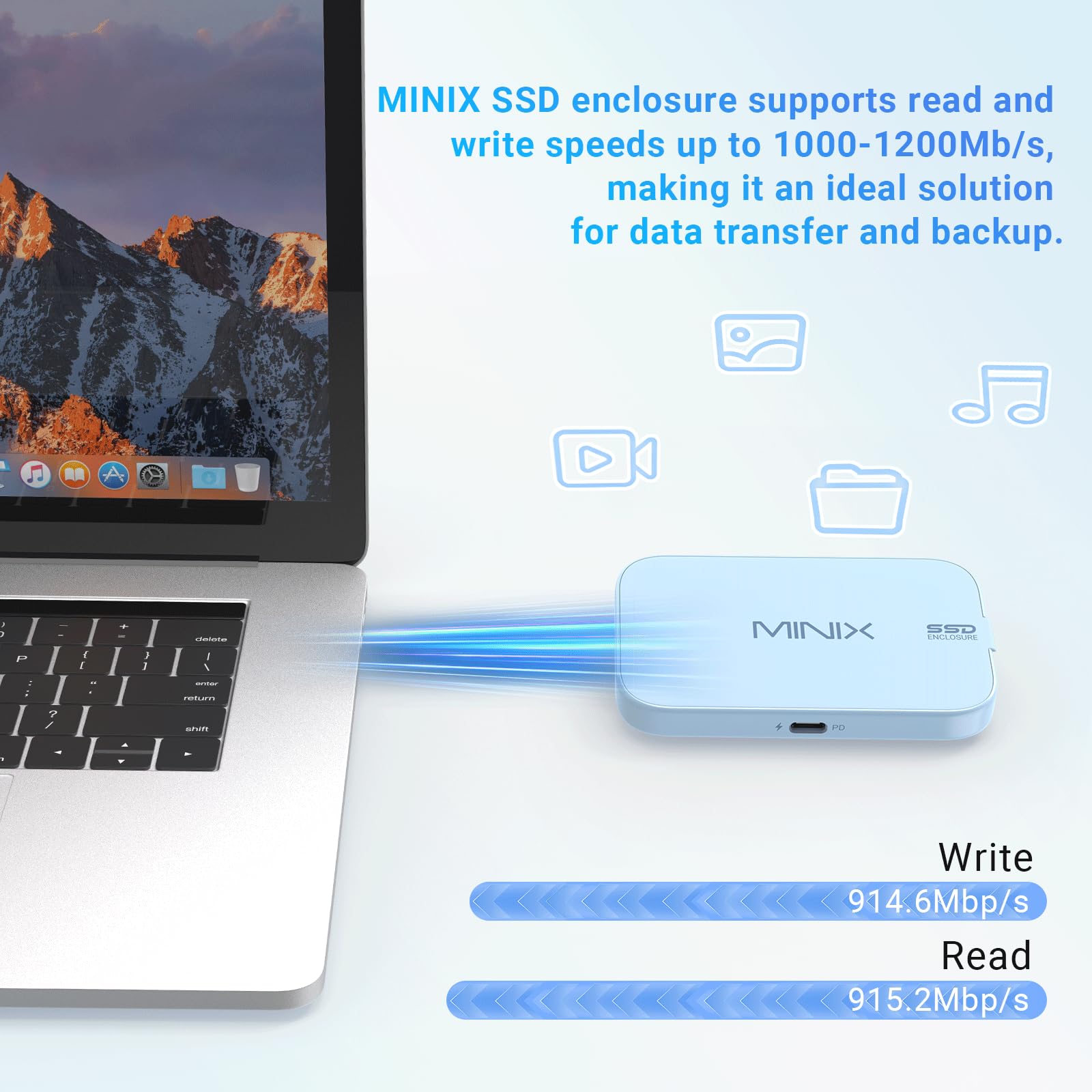 MINIX Magnetyczne obudowy M.2 2230 NVMe SSD tylko dla iPhone 15/16 Pro Max ProRes, port audio USB typu C 2.0, kompatybilne z iPad Pro, MacBook, laptop, PD 60W max, zewnętrzna obudowa SSD