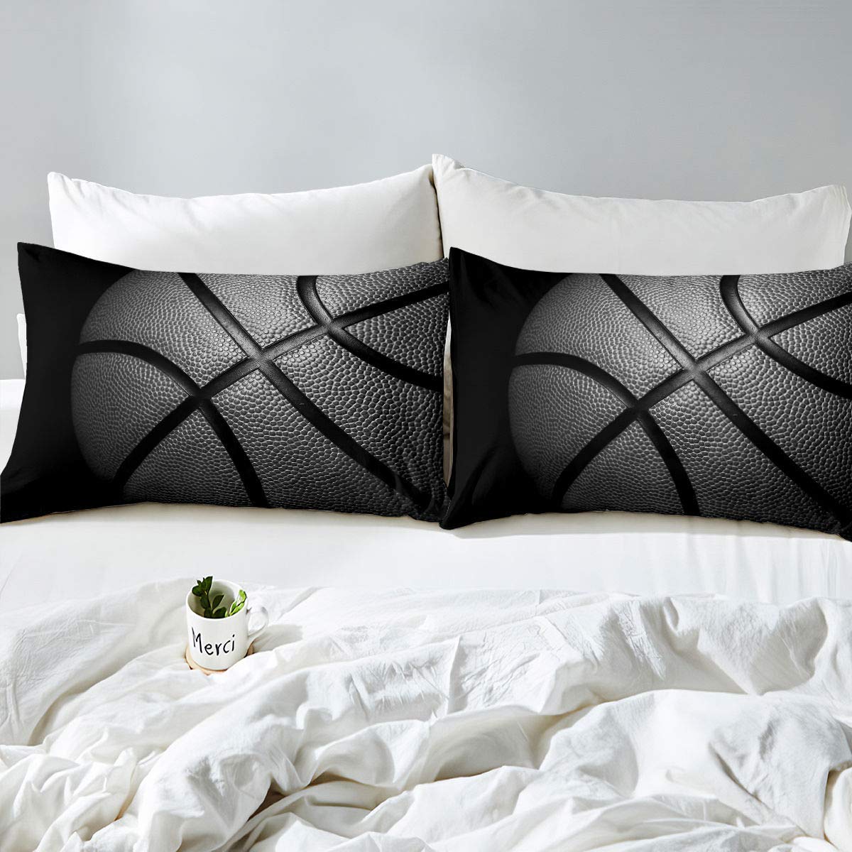 Tbrand Funda de edredón Baloncesto Negro King 3D Colecciones Deportivas Funda de edredón para niños,Ultra Suave,3 Piezas,Cool Boys Young Comforter Cover Sets (1 2 Fundas de Almohada