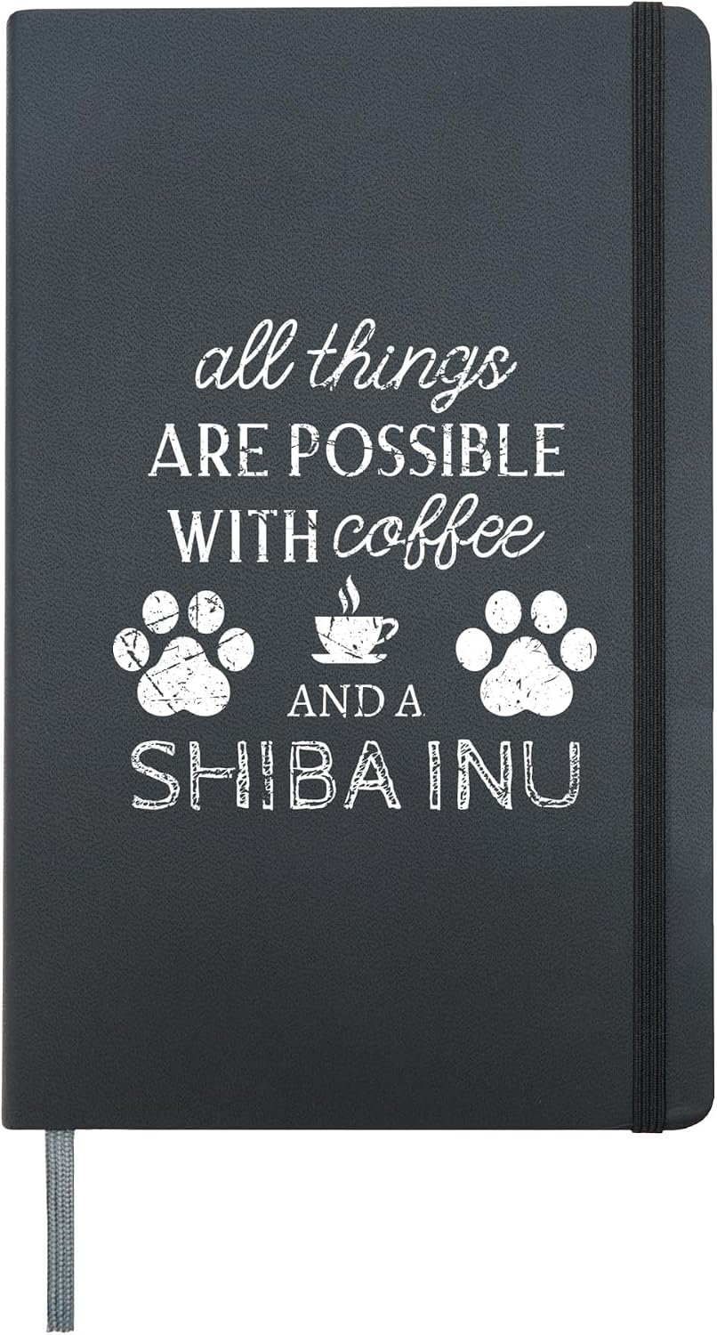 Shiba Inu Pet Lover Coffee and Dog Quote Dog Paw Print Hardcover Journal, Black