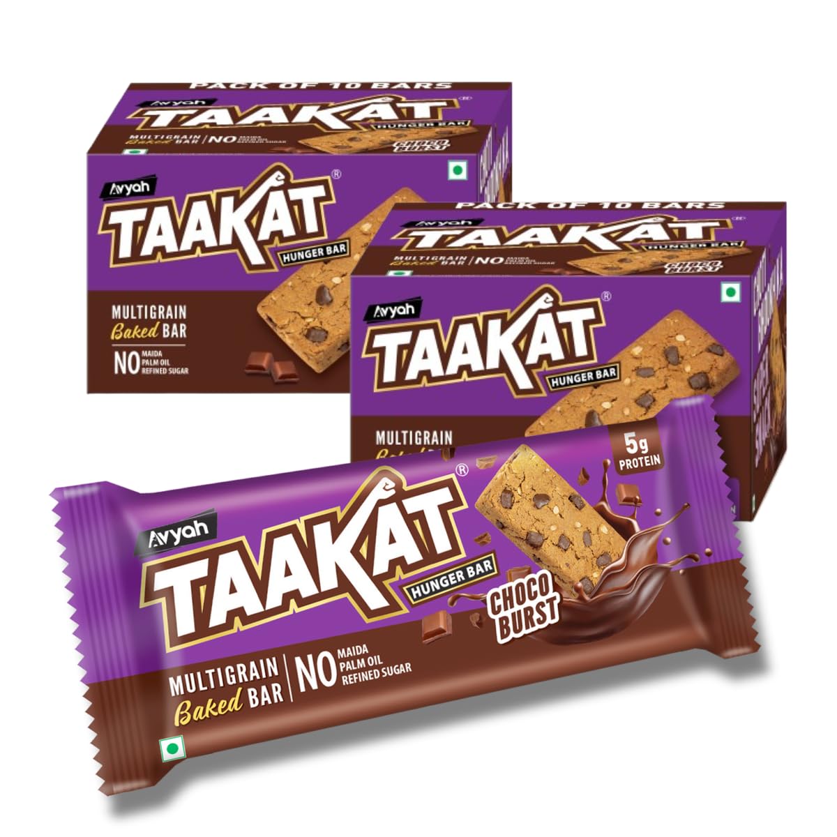 Taakat Hunger Bar Choco Burst: Pack of 10 X 2 | 5g Protein | Multigrain Baked Bar | Genuine Chocolate | NO - Maida, Palm Oil and Refined Sugar-image-41