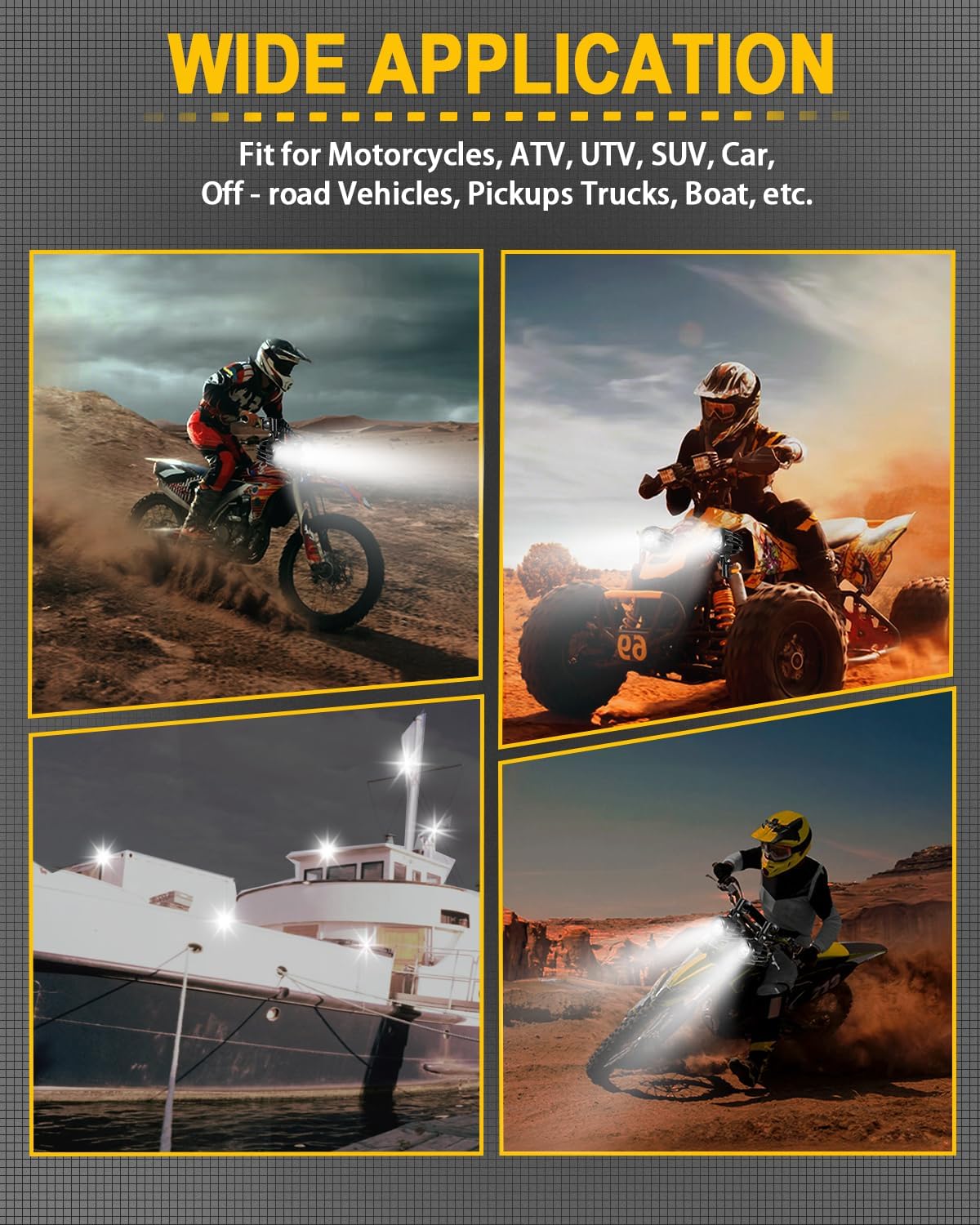 Motorcycle Auxiliary lights LED Fog Lights Driving Light Spotlights 3 Inch 60W LED Offroad Work Light with Switch Wiring Harness Clamp Brackets Kit for Motorcycle ATV UTV Trucks - 2Pcs White