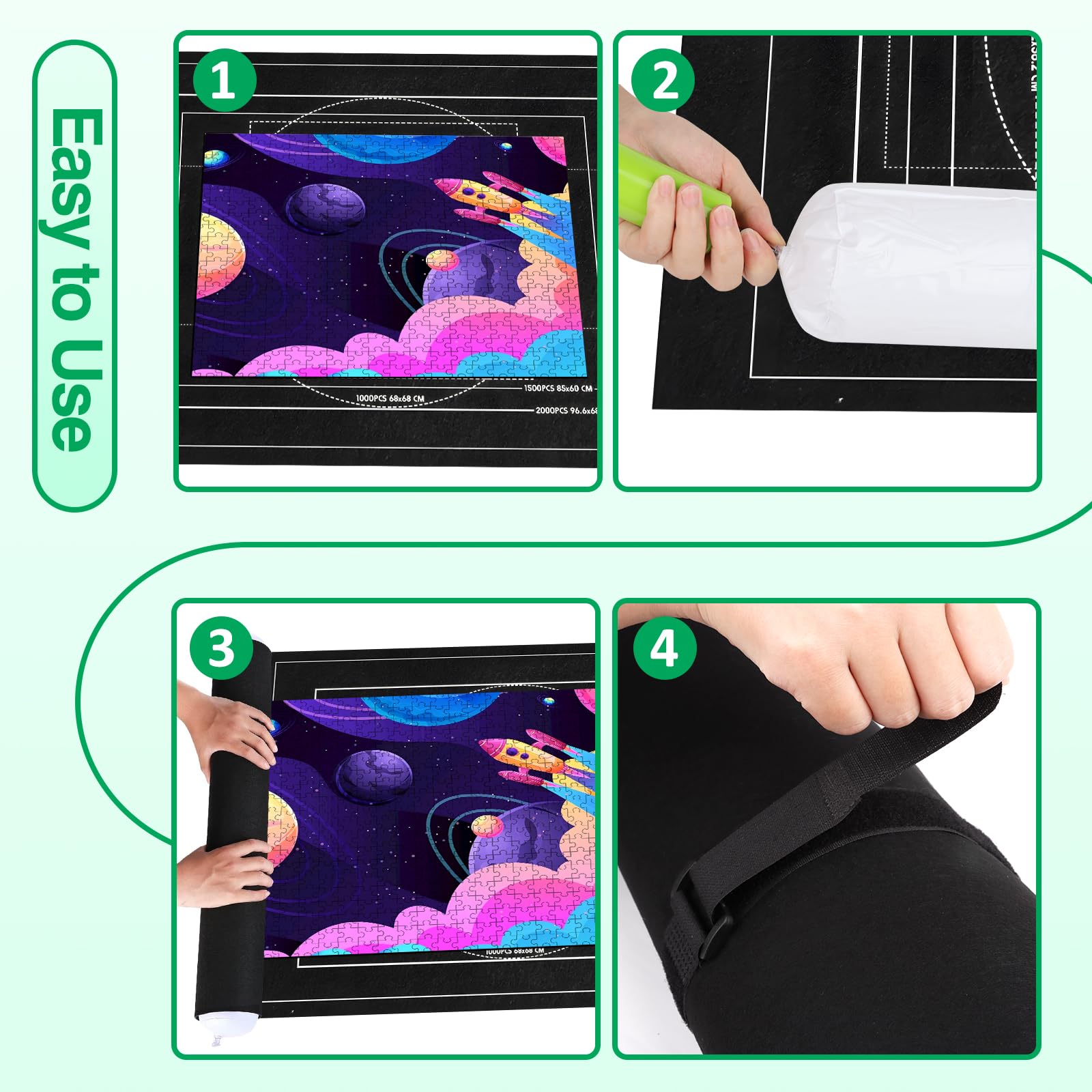 VFANDV Puzzle Matte – Tappetino puzzle portatile da 1000 a 3000 pezzi, 100 x 140 cm (nero)