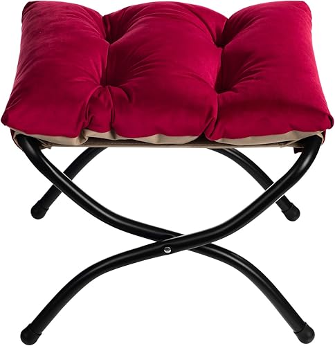 Miniatura 18 de HollyHOME Taburete reposapiés plegable de 15 pulgadas de alto, otomano plegable pequeño tapizado, taburete acolchado para sofá para silla perezosa,