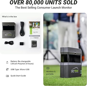 SKYTRAK Golf Launch Monitor | Photometric Technology for Ball Speed, Carry & Total Distance, Spin Rates, Launch & Shot Shape Data | Golf Simulator & Practice