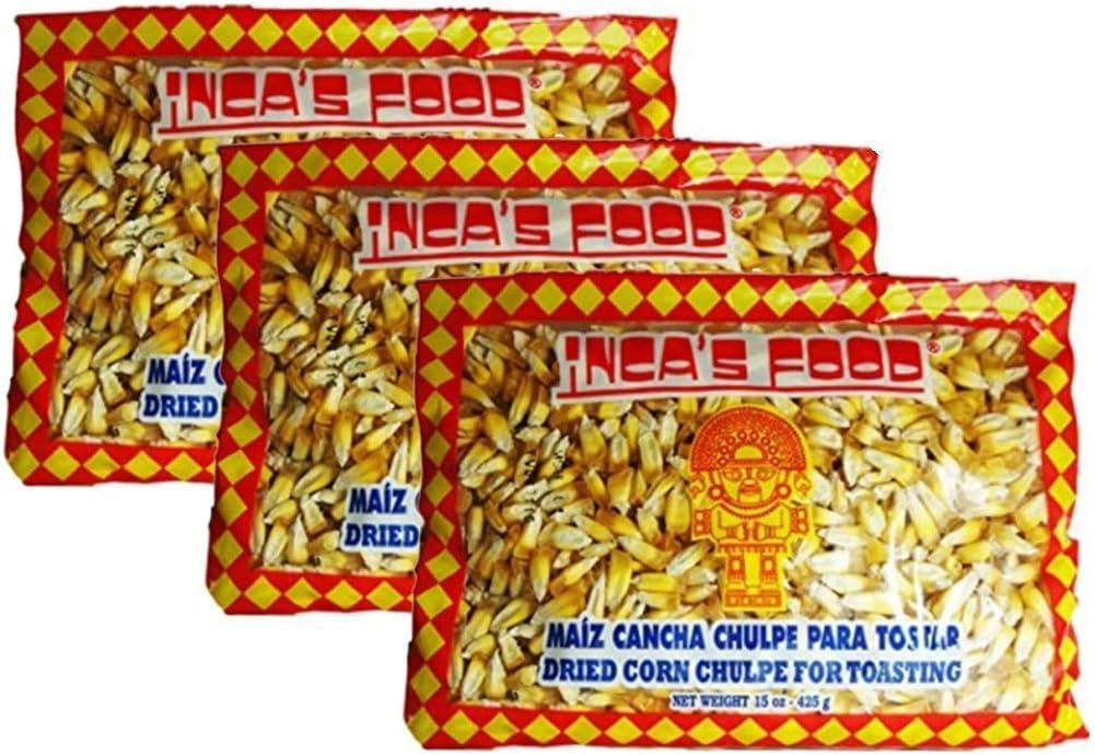 Inca's Food Maiz Cancha Chulpe 15 Oz (3-pack), Dried Corn for Toasting, Product of Peru