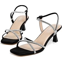 Susanny Women's Closed Toe Rhinstone Wedding Low Heel Slingback Clear Kitten Heels,Adjustable Strap Pointed Toe Bow Pumps High Heeled Prom Dress Shoes