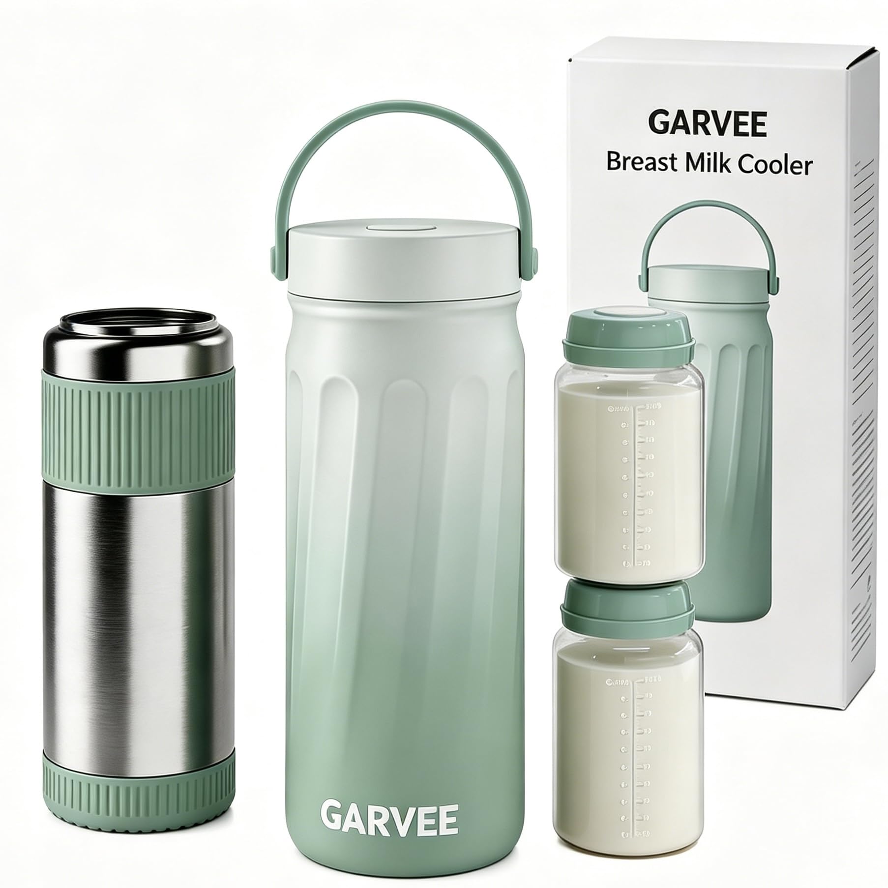 Glaciere Lait Maternel Portable, Pot Conservation Lait Maternel 600ml, Refroidissement à 360° Fraîcheur 24h, Conservation Lait Maternel Facile, Avec 2 Biberons 300ml, pour Allaitement Travail Voyages