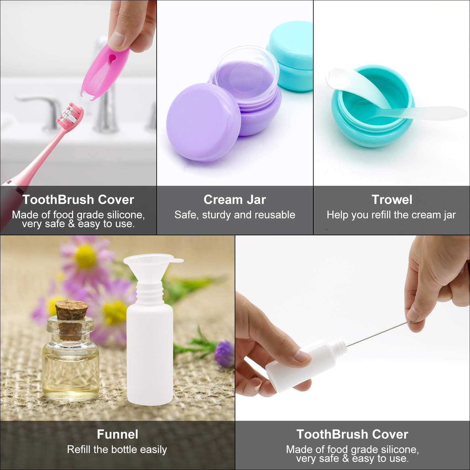 Silicone Travel Bottles 17 Pcs TSA Approved BPA Free Travel Containers Food-grade Spray Bottles Cream Jars for Shampoo Leak-proof Cosmetic Toiletry Travel Containers with Brush Tag : Beauty & Personal Care