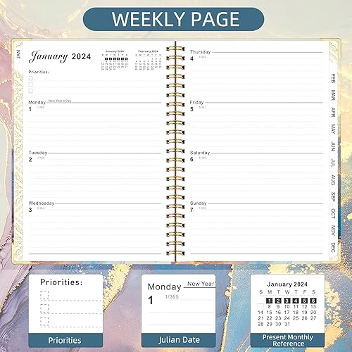 Miniatura 5 de Knagsfa Agenda mensual 2024, de enero de 2024 a diciembre de 2024, agenda semanal y mensual de 6.5 x 8.5 pulgadas con pestañas de página, calendario