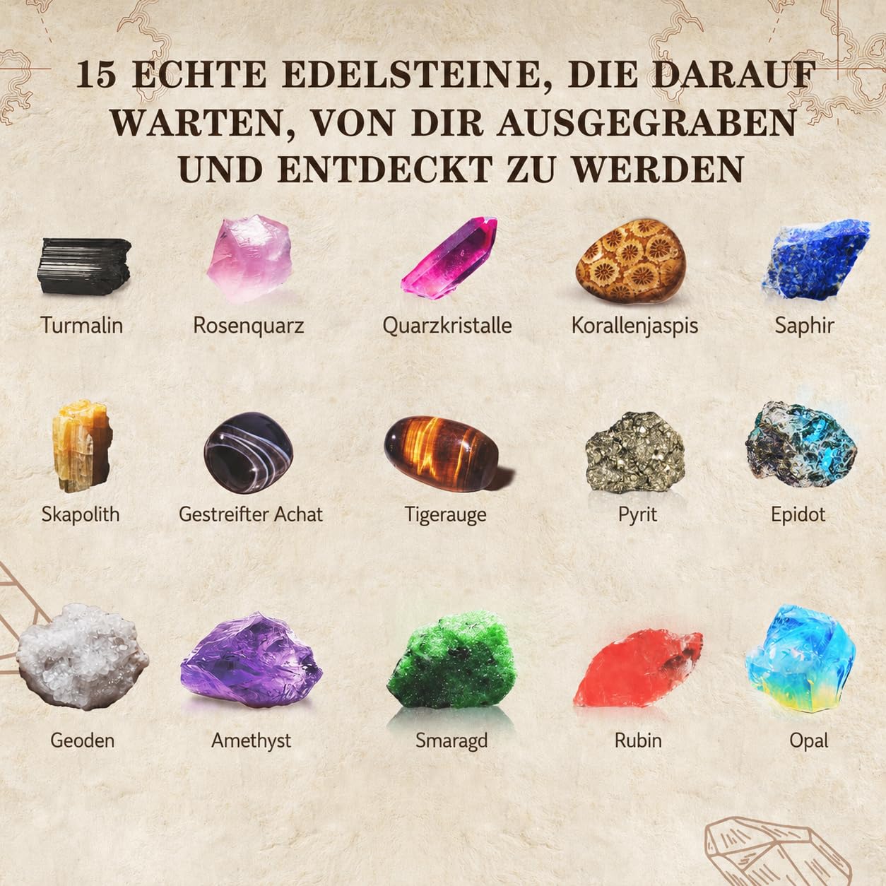 Mein erstes Mega ausgrabungsset für Kinder, 15 echte Kristalle und Edelsteine ausgraben, STEM Wissenschaft Spielzeug Geschenk für Jungen und Mädchen