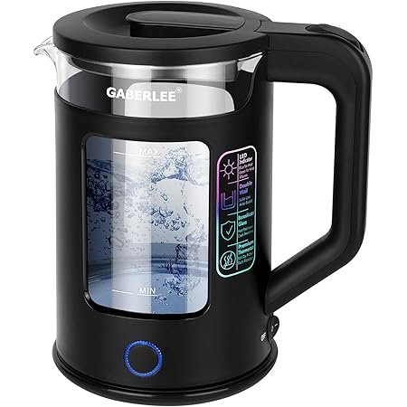 Electric Kettle, 1.7 Litre, 3000W Fast Boil Glass Electric Tea Kettle, Cordless BPA-Free Hot Water Boiler with Auto Shut-Off and Boil-Dry Protection, LED Lights, Keep Warm Function, Black