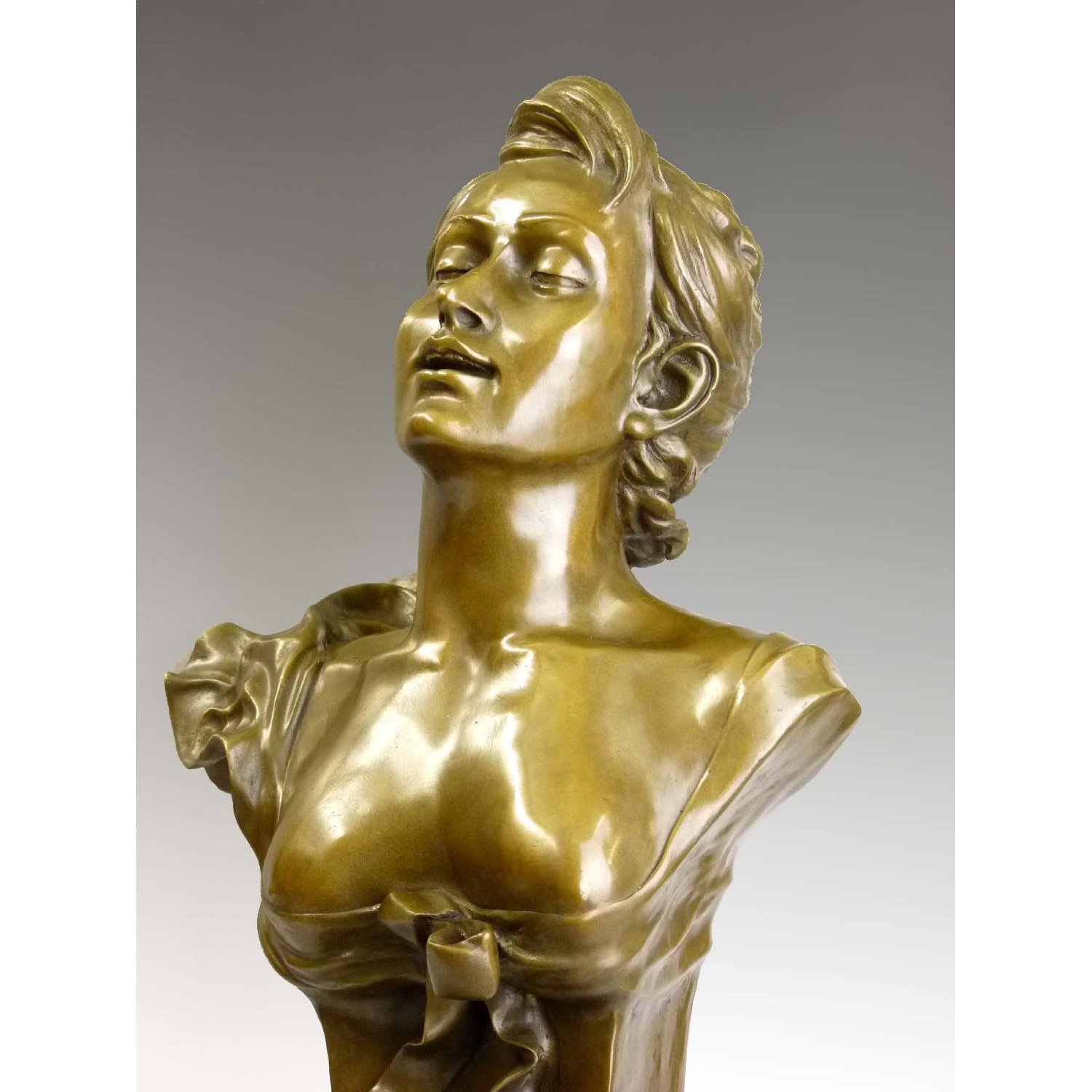 Kunst & Ambiente - Auguste Moreau - Jugendstil Frauen Büste in Bronze - signiert - Deko Figur - Skulpturen - Edel Einrichtung - Statuen online Kaufen - Wohndeko - Innen