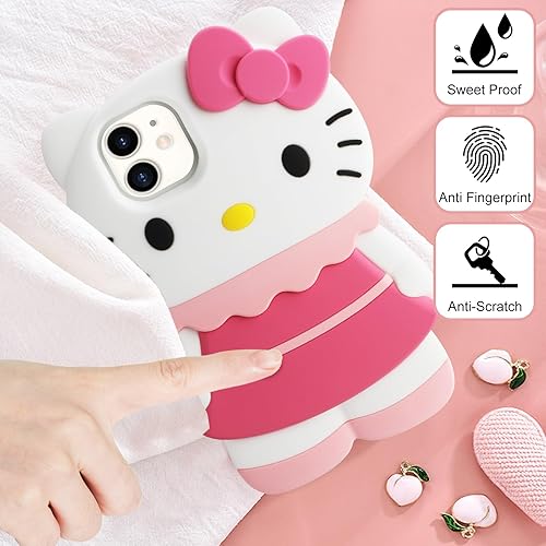 Miniatura 2 de WOLLONY Funda con diseño de dibujos animados 3D para iPhone 11 con cadena de pulsera, funda de silicona suave con diseño de animales kawaii para