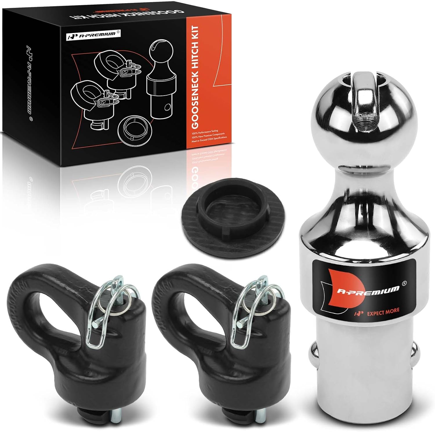 A-Premium 2-5/16 Inch Gooseneck Trailer Hitch Ball Kit Compatible with Ford F250 F350 F450 Super Duty & Chevrolet Silverado 2500 3500 & GMC Sierra 2500/3500 HD & Nissan, 30,000 lbs GTW/7,500 lbs VTW