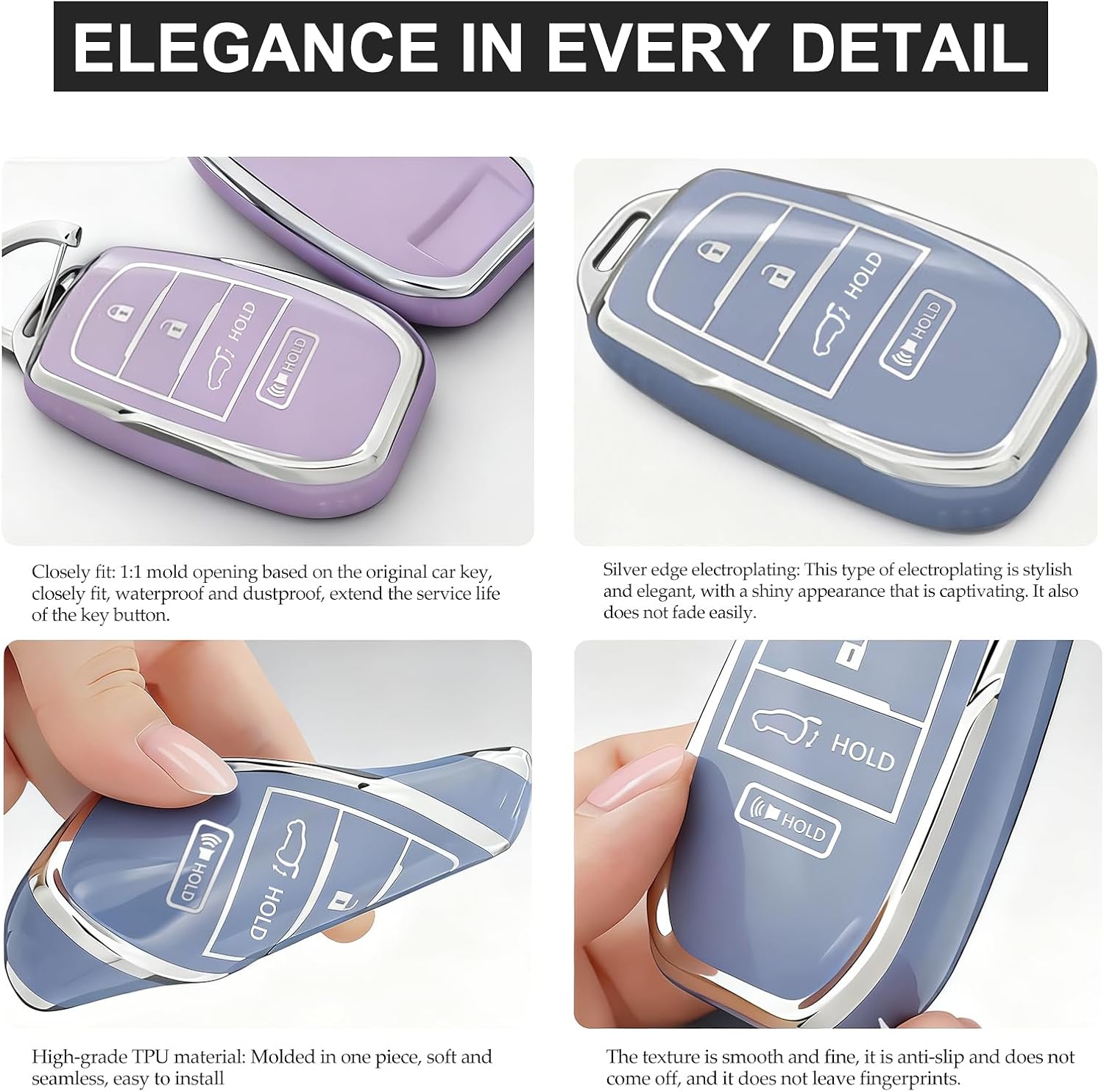Key Fob Cover for Toyota - Premium Soft TPU Shell Full Protection Case with Keychain, Fits Grand Highlander Corolla Camry Tundra Prius Sequoia Venza Tacoma 4Runner Rav4 Land Cruiser, Purple 4-Button image 5