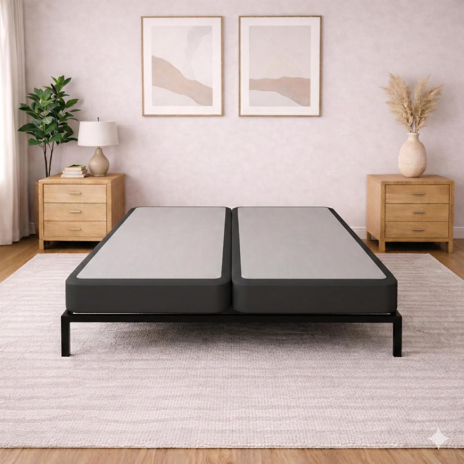 Zayton, Box Spring Bed Base Queen Size, 4-Inch Wood Mattress Foundation – Amish Made in USA – Quiet Noise Free, 2-Pieces Under Mattress-Support BoxSpring, Fully Assembled, Gray