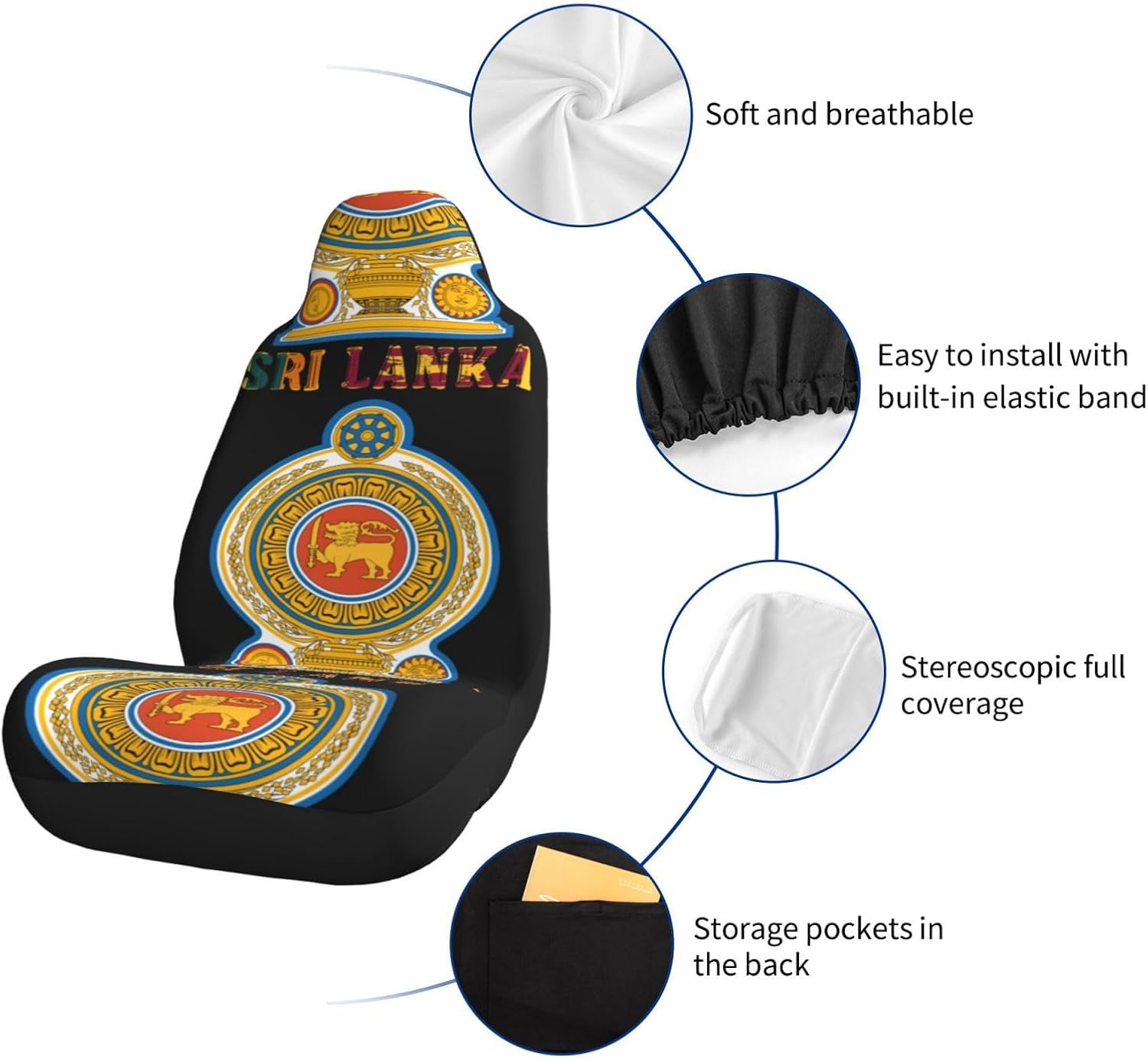 Sri Lanka Emblem Car Seat Covers, Protective Car Seat Covers, Seat Covers Suitable for Most Car Models