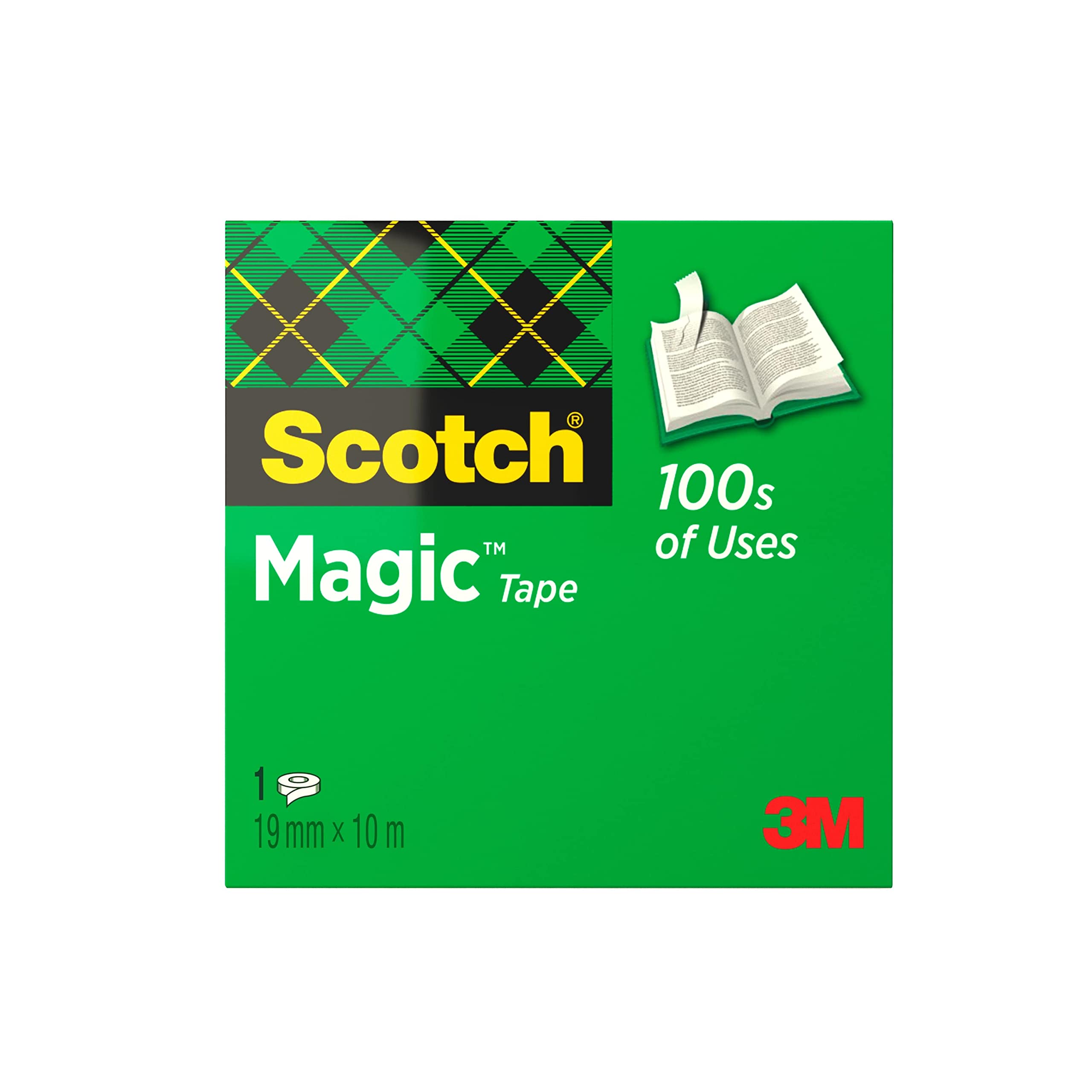 Scotch Cinta Mágica - 1 Rollo de 19 mm x 10 m - Cinta Adhesiva de Uso General para Reparación, Etiquetado y Sellado de Paquetes y Documentos