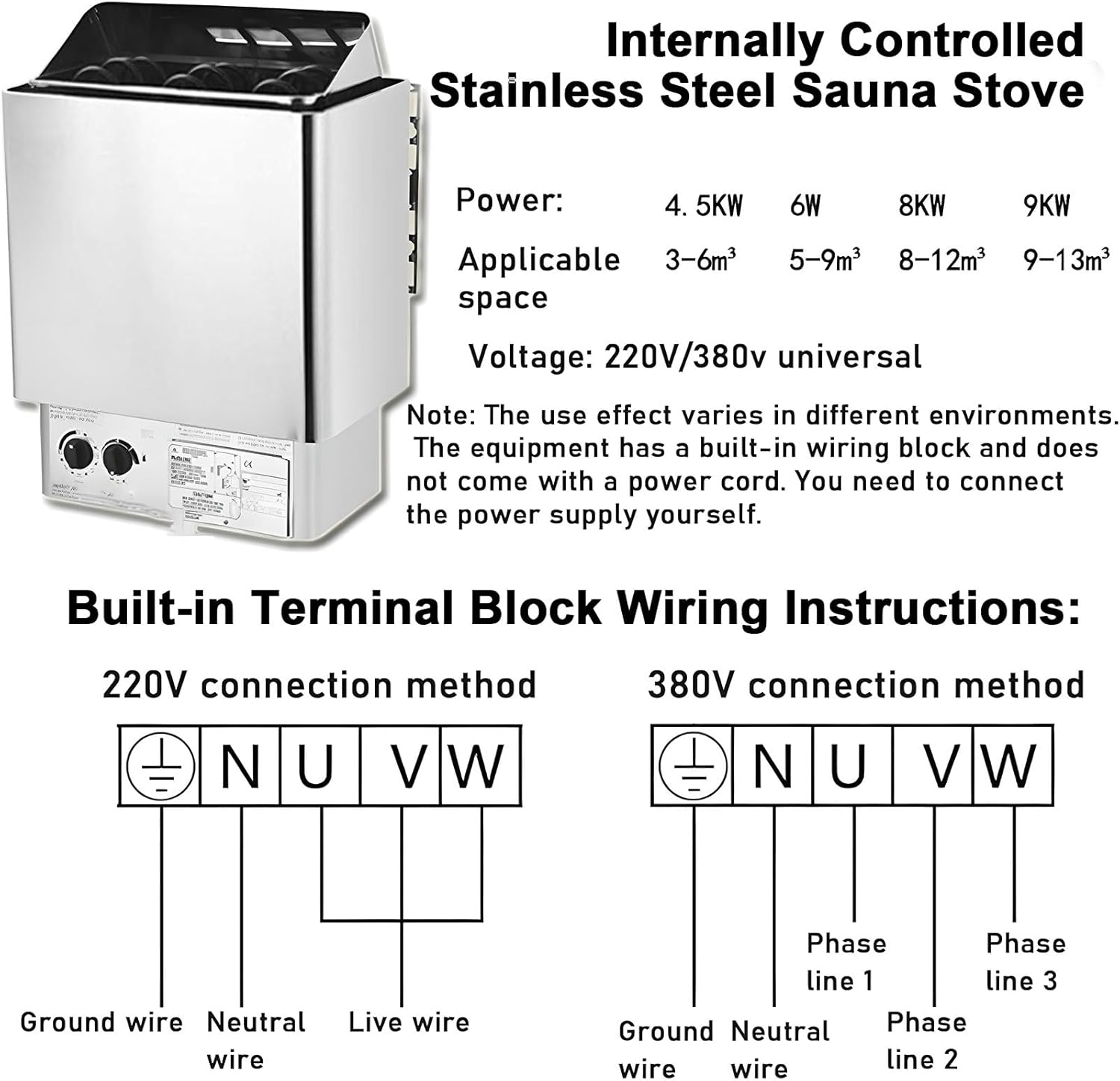 鉄】 🌸 4.5KW電気乾熱外部制御サウナヒーター 鉄】 🌸 4.5KW電気乾熱外部制御サウナヒーター