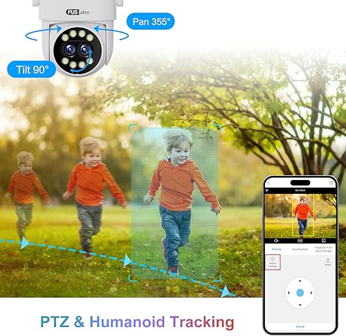 Miniatura 3 de Cámara de seguridad PTZ de doble lente WiFi para exteriores Cámara inalámbrica 1080P FUSWLAN con seguimiento automático Reflector Visión nocturna a