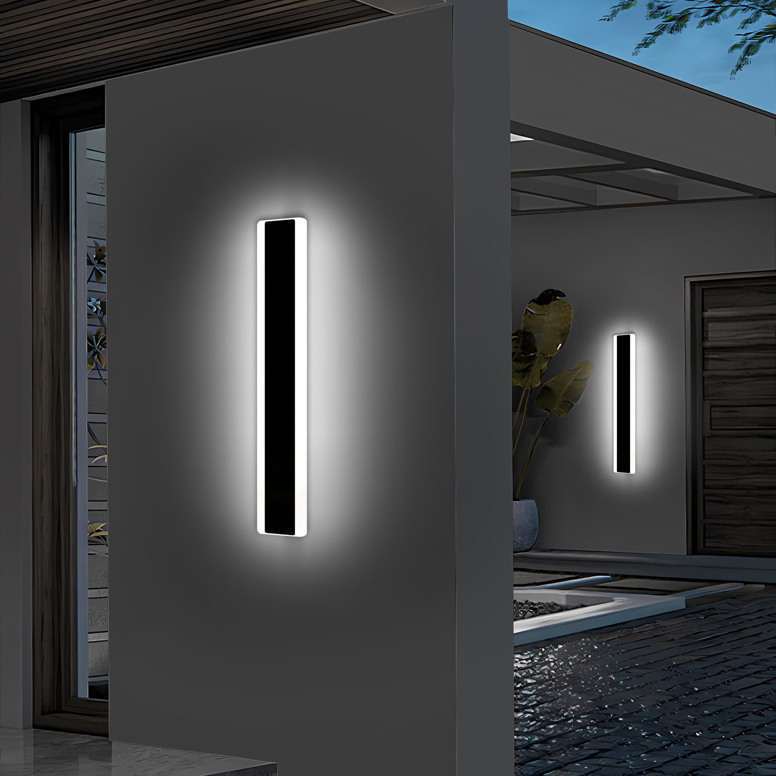Modern LED Outdoor Wall Light, 40cm 2Pack Black Long Wall Light, 6500k Cool White Acrylic Rectangular Wall Sconce, Ip65 Waterproof Aluminium Fixture for Porch, Villa, Garage, Patio — view 6