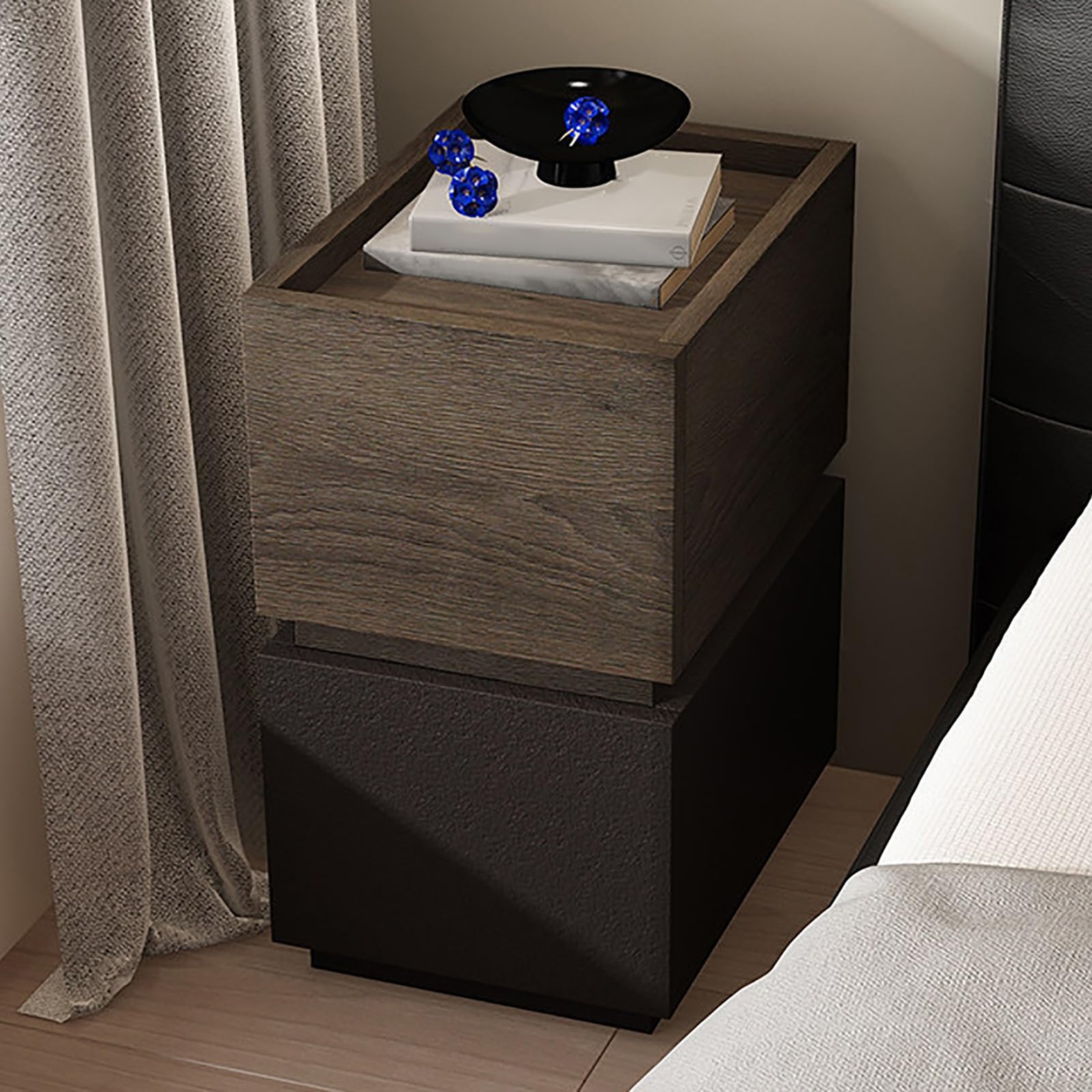SXZenSpace Modern Nightstand with Drawer, Narrow Bedside Table, Wooden Night Stands for Bedrooms