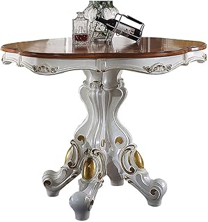 Acme Picardy Round Wooden Counter Height Table in Antique Pearl and Cherry Oak