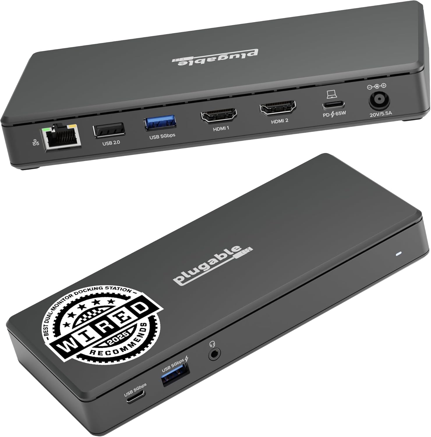 Plugable UD-MSTH2 USB-C Docking Station, top and front view