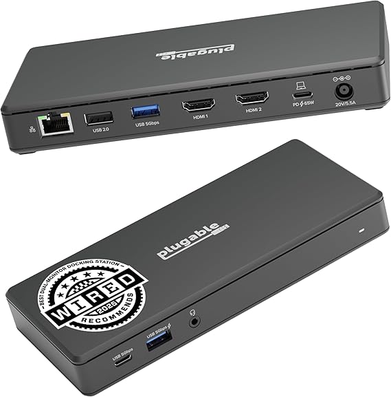Amazon.com: Estación de acoplamiento USB-C Plugable Dual 4K 60Hz HDMI, carga de 65W, Gigabit Ethernet, 1x USB-C 5Gbps, 3X USB-A, Audio, Windows/ChromeOS, USB-C/USB4/Thunderbolt, sin controladores (UD-MSTH2) : Electrónica
