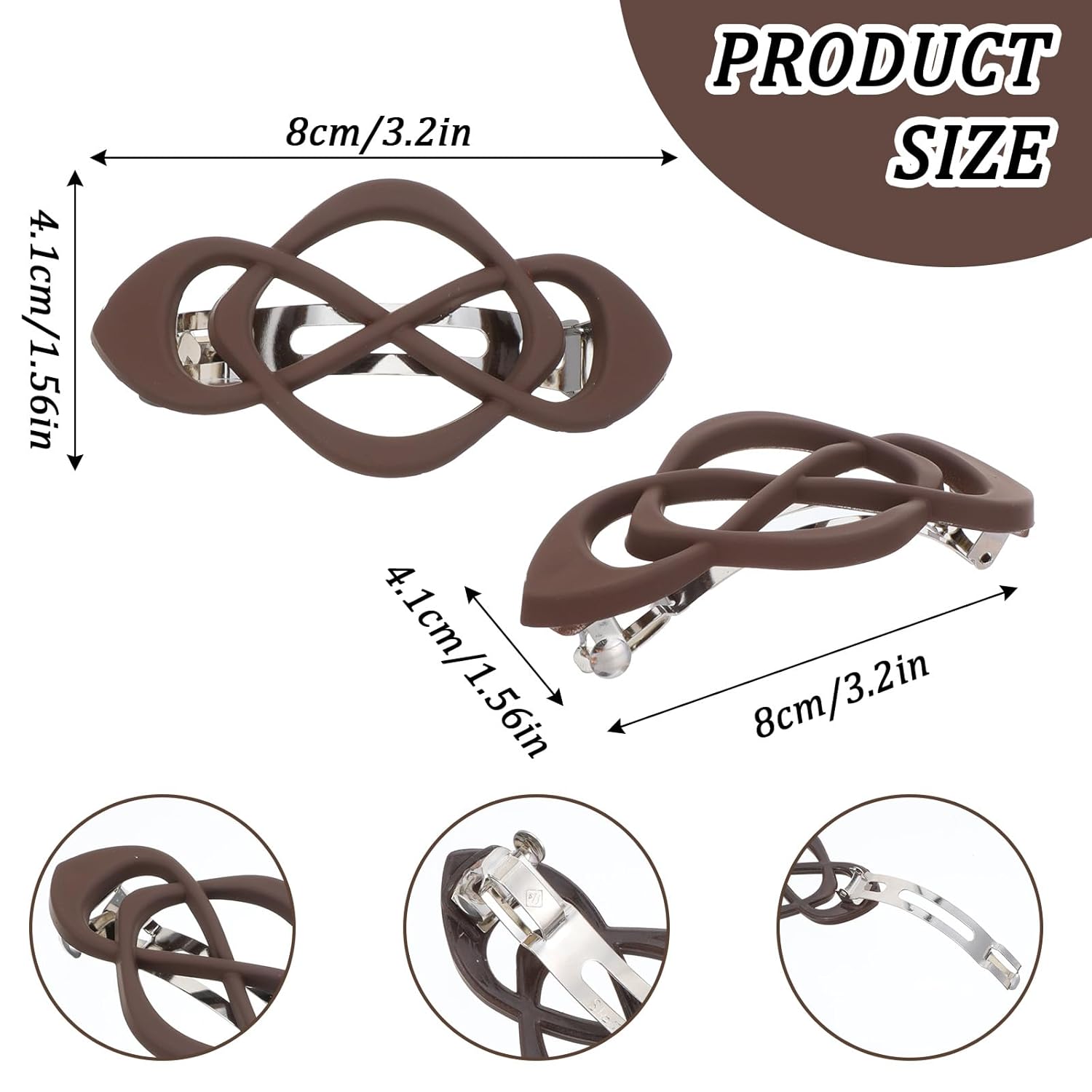 4 Pcs French Hair Barrettes, Decorative Hair Clip for Women Girls Thick or Thin Fine Hair, Vintage Half Ponytail Spring Clip (Matte Black, Dark Brown, Light Brown, Royal Blue) - Image 2