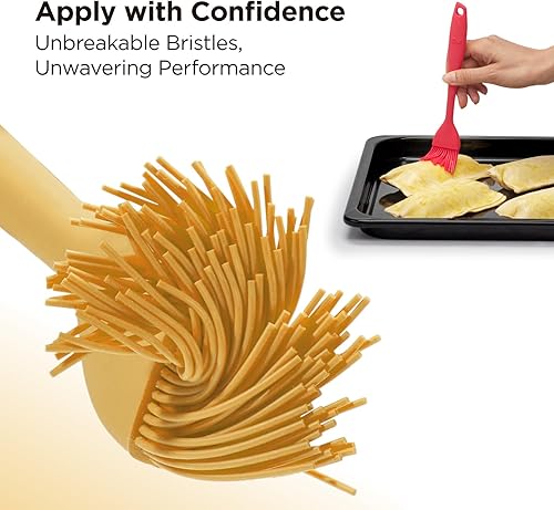 Miniatura 5 de Kitchen Mama WaltzGrip Platinum Cepillo de silicona para rociar pastelería: Juego de 2 utensilios de silicona resistentes al calor para cocinar,