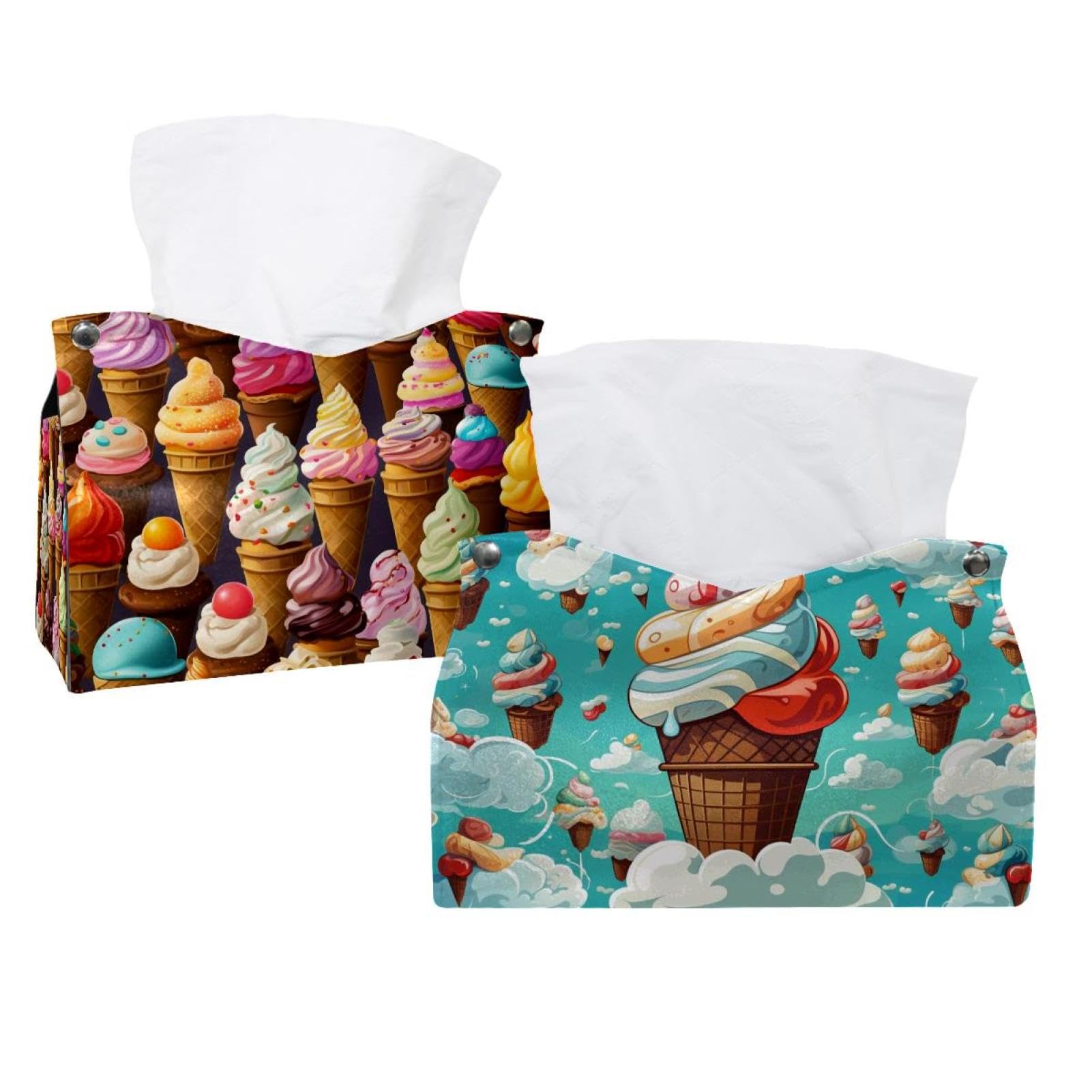 Boîte à mouchoirs en cuir décorative lot de 2 étuis haut de gamme couleur crème