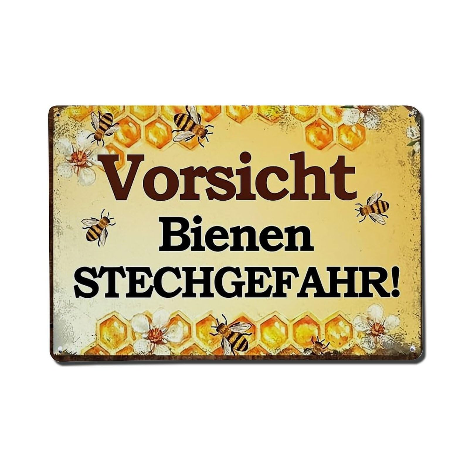 Bee Honeycomb Warning Sign Pattern Retro Metal Tin Sign, Vintage Decor Art Poster for Bar, Home, Man Cave, Kitchen, Laundry Room Gift 8x12Inch