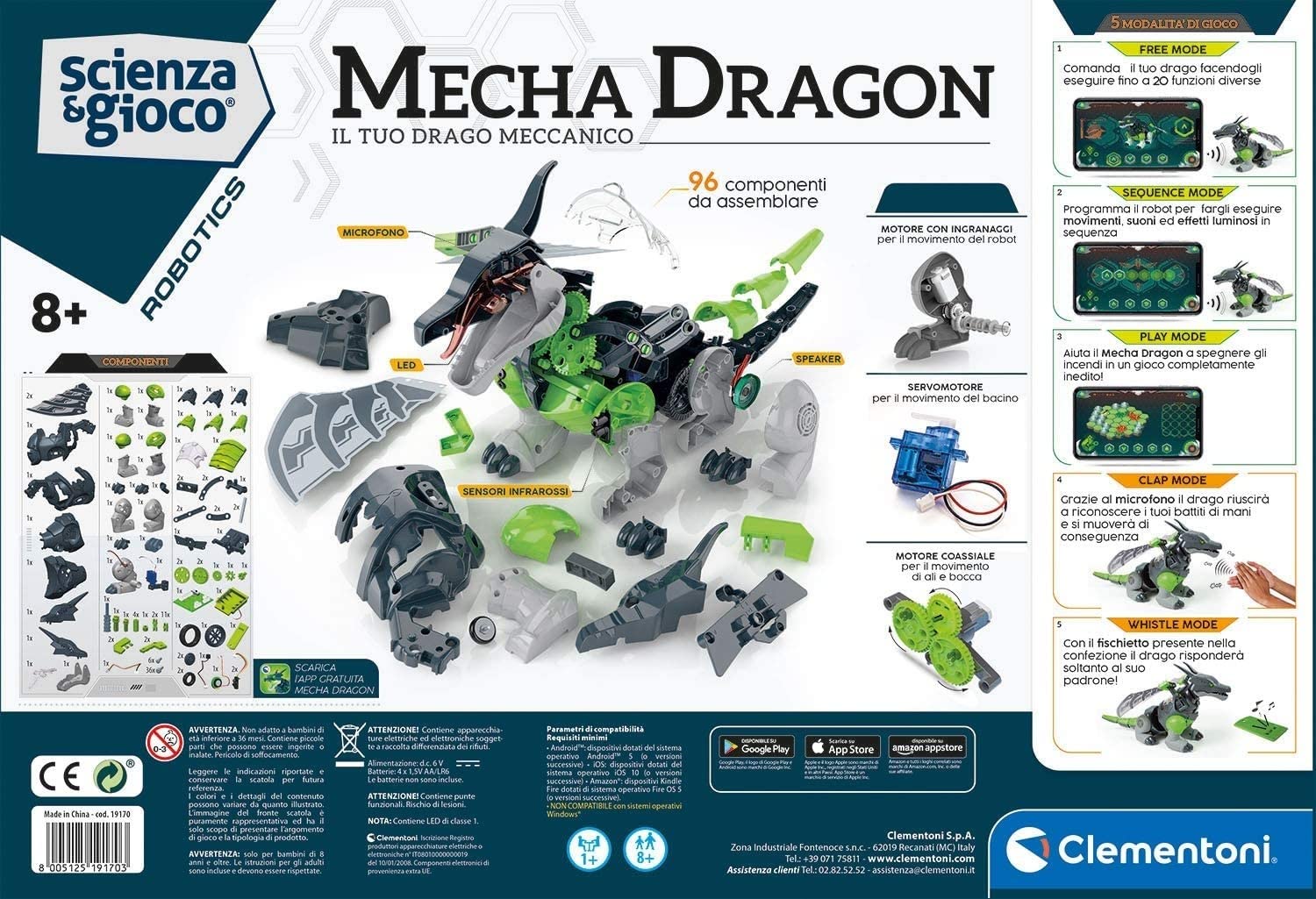 Clementoni Science & Play-Mecha Dragon Robot Scienza e Gioco Robotics Giocco Educativo ed Interattivo, Multicolore, 19170