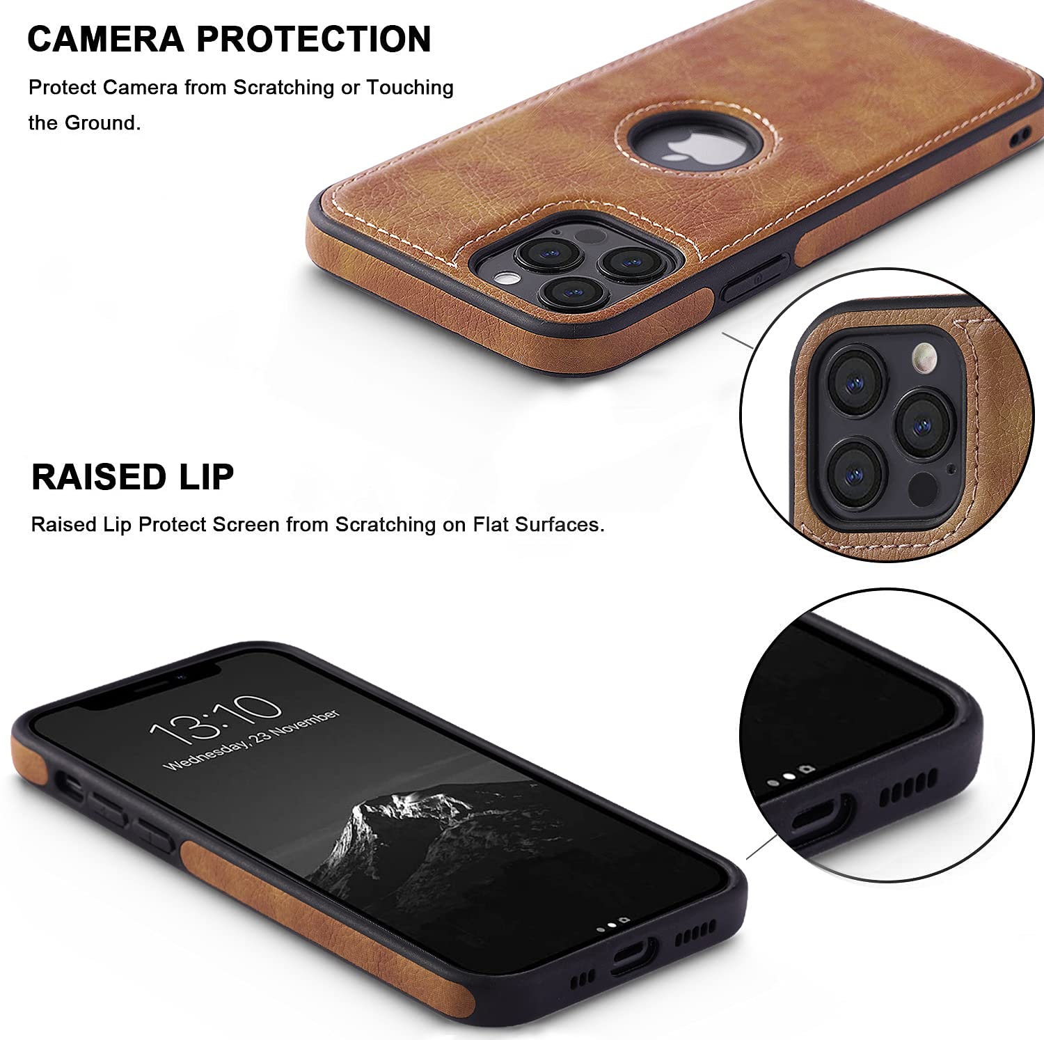 Leder Hülle Für IPhone 12 Pro Max – Vintage Design, Slim, Stoßfest, Rutschfest & Mit Logo-Ausschnitt (Schwarz)
