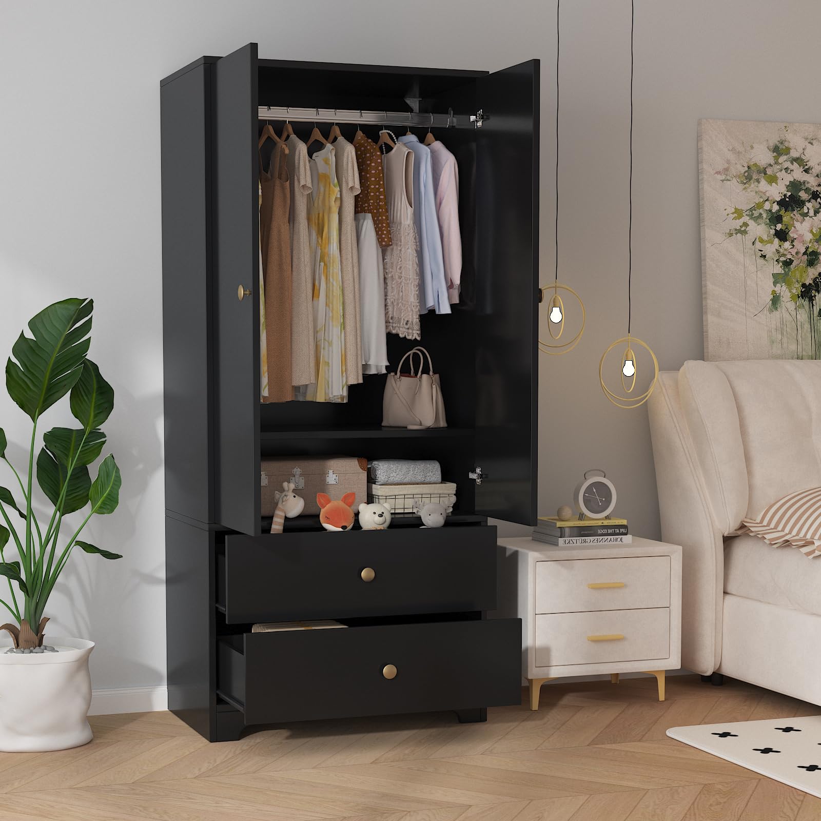 Photo 1 of Garvee 71" Armoire Wardrobe Closet with 2 Drawers & 2 Doors
