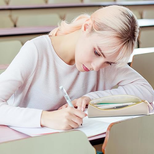 Miniatura 7 de TIESOME Estuche de cuero para lápices, 2 unidades, bonita bolsa delgada para lápices, bolsa pequeña para lápices, bolsa de artículos de papelería,