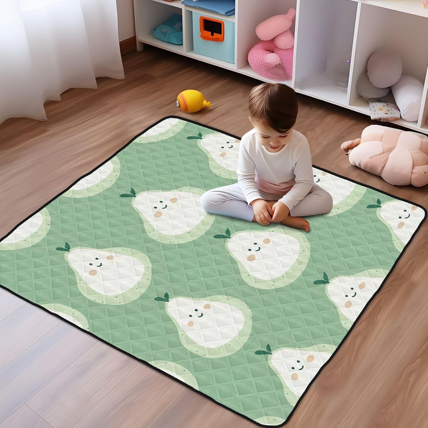 Doodle Cute Duck Pear Pattern Baby Play Mat, 50“ X 50” Washable Folding Crawling Mat, Baby Floor Mat, Soft, Thick, Non-Slip