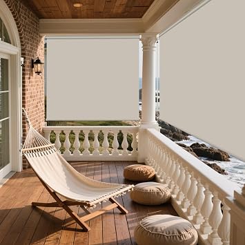 AOZORA Blackout Outdoor Roller Shades, Cordless Exterior Roller Blind, Premium Waterproof Windproof Sun Shade with Long Crank for Doors, Patio, Gazebo, Porch, Balcony, Khaki