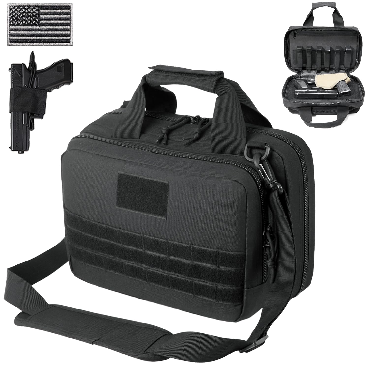 DBTAC Gun Case Bag XS | Tactical 1~2 Pistol Bag Firearm Shooting Case with Lockable Zipper for Shooting Range Outdoor Hunting | US Flag Patch + Universal Holster Included