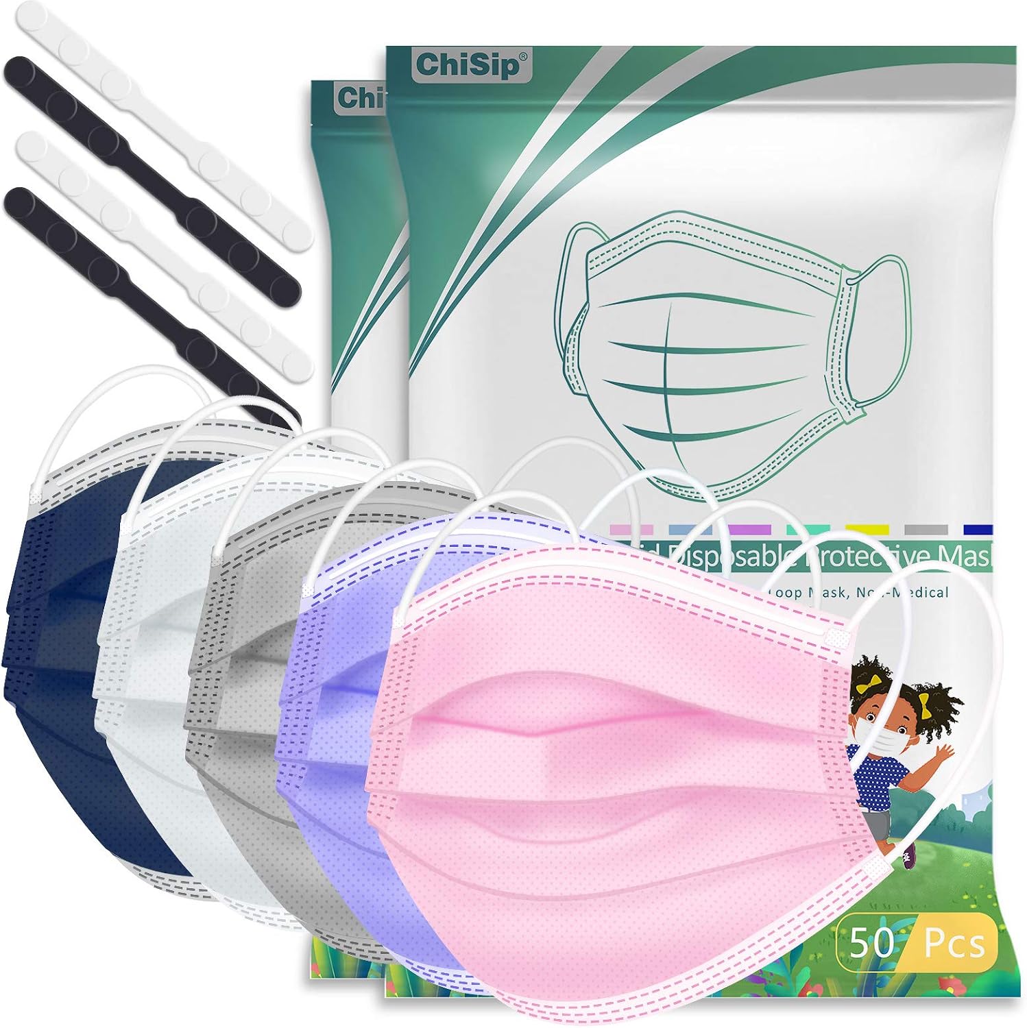 100PCS Kids Disposable Face Mask,3 Layers Multicolor Breathable Children Mask for Boys & Girls